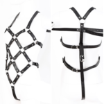 Musta nahkainen body harness naisille