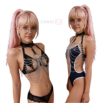 MF150 – Ketjuyksityiskohdilla varustettu vartaloasu & kaulavaljas (PU, musta) - Image 3