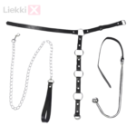 Fullyoung CR-243 – Nahkainen BDSM-kaulapanta ketjulla ja koukulla (musta)