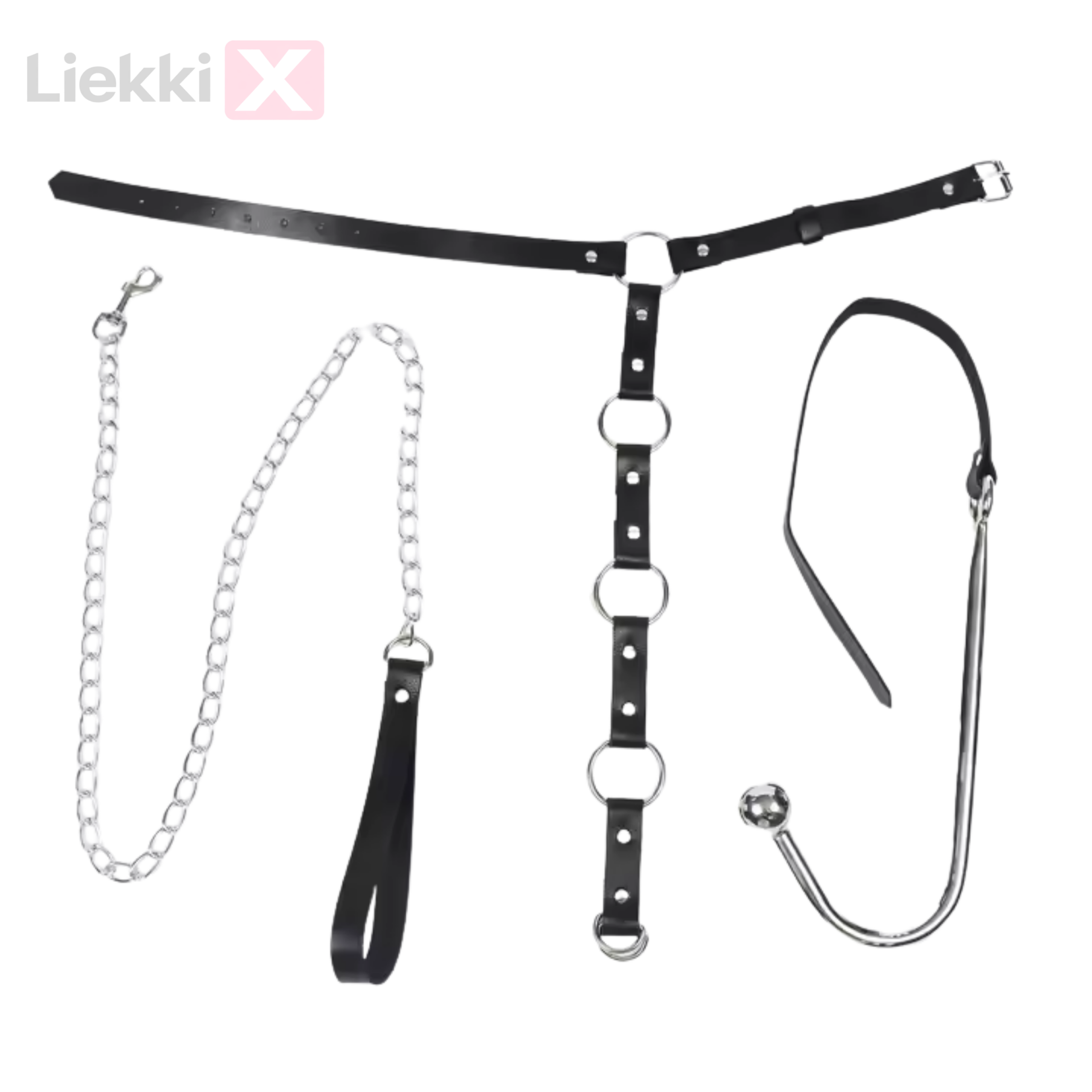 74 Fullyoung CR-243 – Nahkainen BDSM-kaulapanta ketjulla ja koukulla (musta) - Image 1