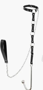 Fullyoung CR-243 – Nahkainen BDSM-kaulapanta ketjulla ja koukulla (musta) - Image 4