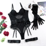 LiekkiX Burgundy Mesh Bodysuit Set