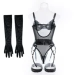 LiekkiX Sensuelli Mesh Bodysuit -setti Sukkanauhoilla ja Hansikkailla - Image 4