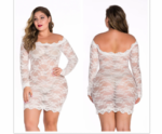 Valkoinen plus size pitsinen off shoulder minimekko.